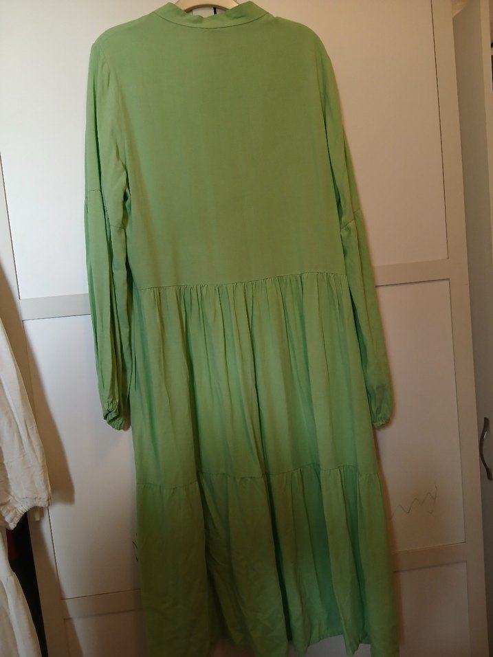 Uzun Yeşil Bohem Düğmeli Elbise - Görsel 2