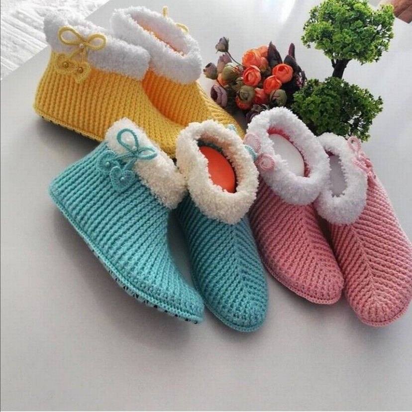 Renkli Örgü Kadın Ev Terlikleri - Görsel 2