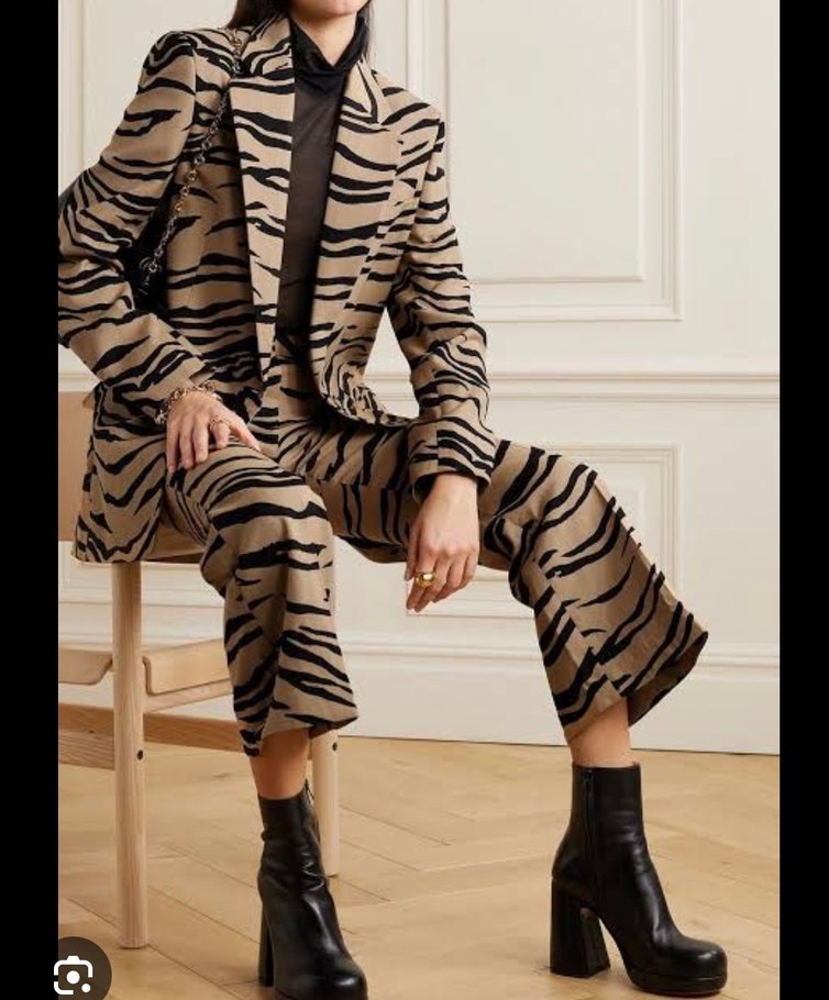Kahverengi Zebra Desenli Kadın Blazer — görsel 5/7
