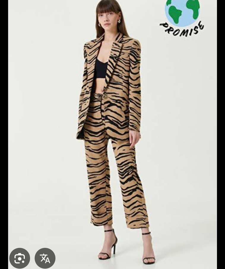 Kahverengi Zebra Desenli Kadın Blazer — görsel 6/7