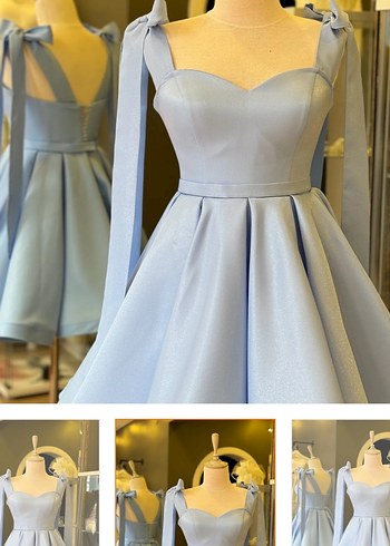 Mavi Mini Pilili Abiye Elbise - Görsel 2