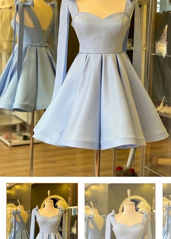 Mavi Mini Pilili Abiye Elbise - Görsel 3