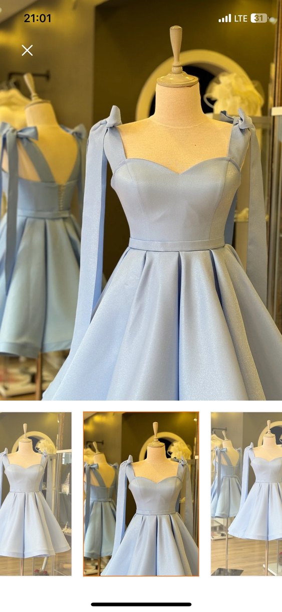 Mavi Mini Pilili Abiye Elbise - Görsel 2