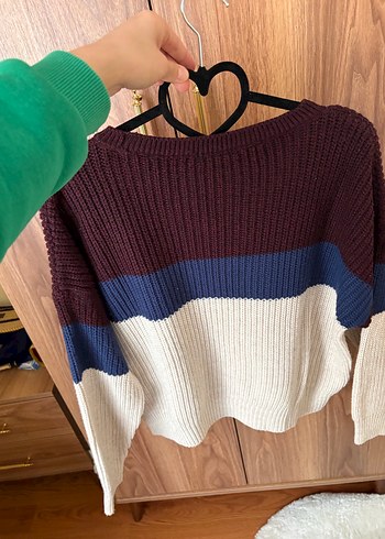 Kadın Renk Bloklu Örgü Kazak - Görsel 4