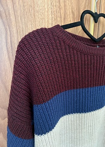 Kadın Renk Bloklu Örgü Kazak - Görsel 3