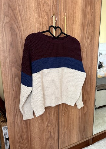 Kadın Renk Bloklu Örgü Kazak - Görsel 2