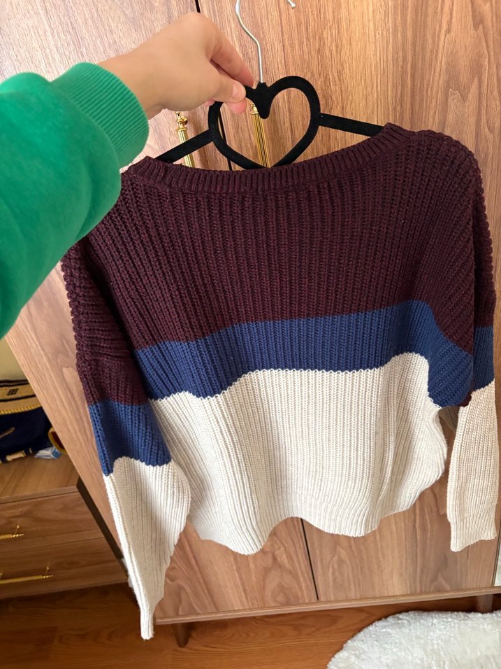 Kadın Renk Bloklu Örgü Kazak - Görsel 4