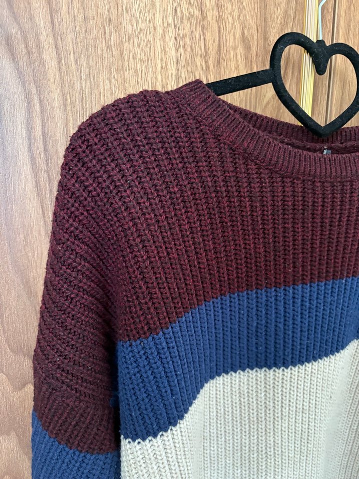 Kadın Renk Bloklu Örgü Kazak - Görsel 3