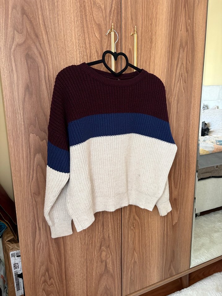 Kadın Renk Bloklu Örgü Kazak - Görsel 2