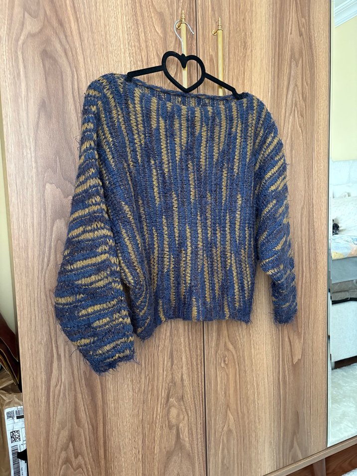 Bohem Tarzda Uzun Kollu Bağlama Desenli Kazak - Görsel 2