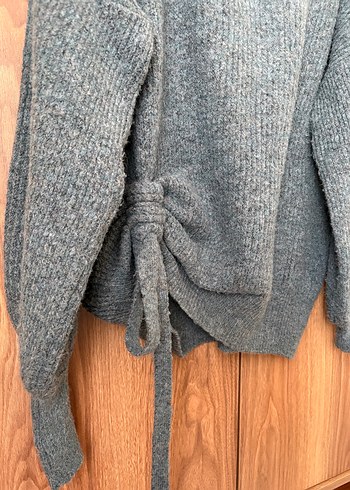 Gri V Yaka Örgü Salaş Kadın Kazak - Görsel 3