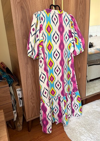 Renkli Bohem Mini Elbise V Yaka - Görsel 5