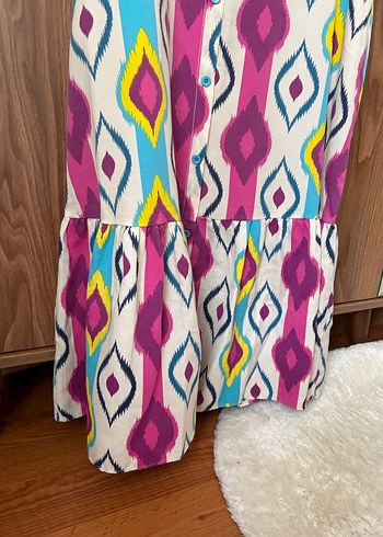 Renkli Bohem Mini Elbise V Yaka - Görsel 4