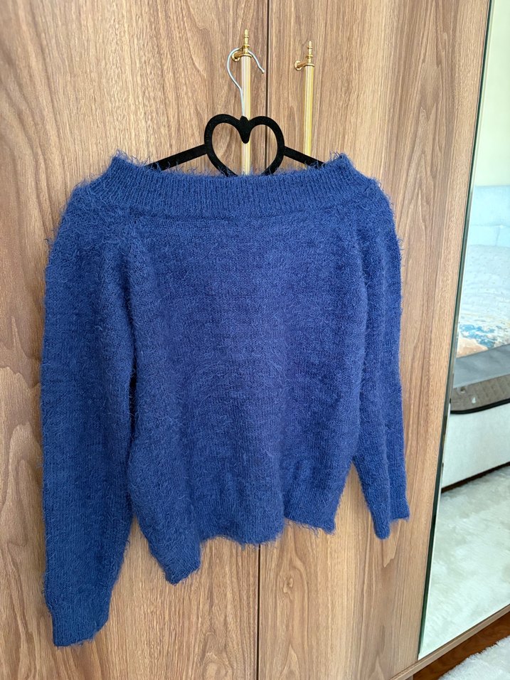 Lacivert Kadın Triko Bisiklet Yaka Kazak - Görsel 2