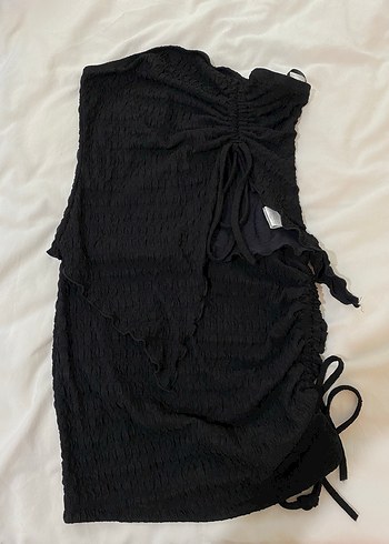 Sheinside Siyah Straplez Drapeli Mini Elbise
