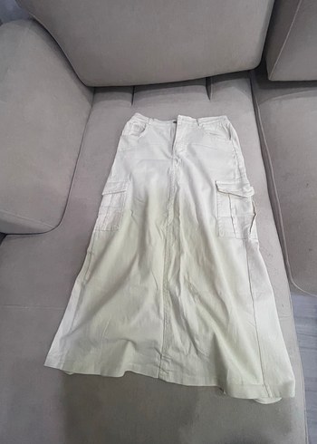 Beyaz Midi Kot Kalem Etek
