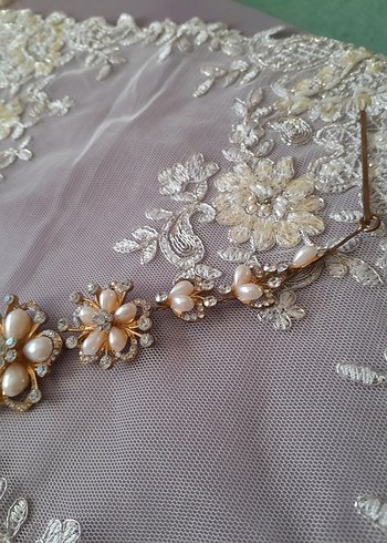 Bej inci İşlemeli Vintage  gelin Saç Aksesuarı - Görsel 6