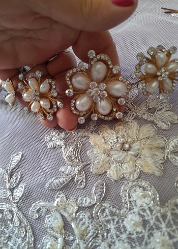 Bej inci İşlemeli Vintage  gelin Saç Aksesuarı - Görsel 7