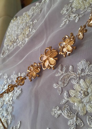 Bej inci İşlemeli Vintage  gelin Saç Aksesuarı - Görsel 8