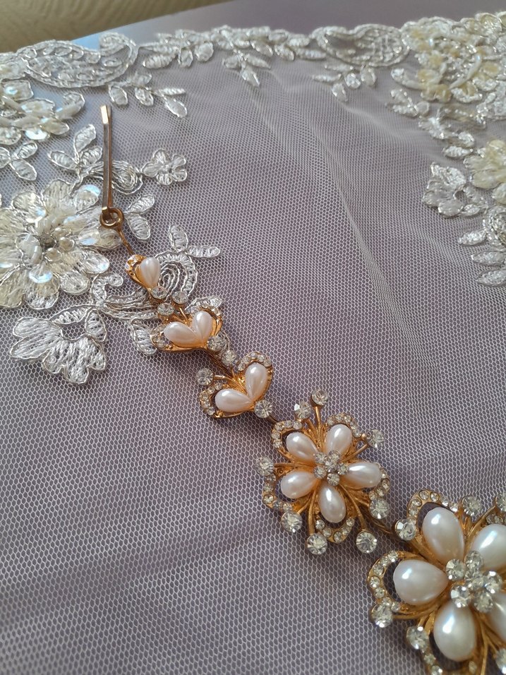 Bej inci İşlemeli Vintage  gelin Saç Aksesuarı - Görsel 5