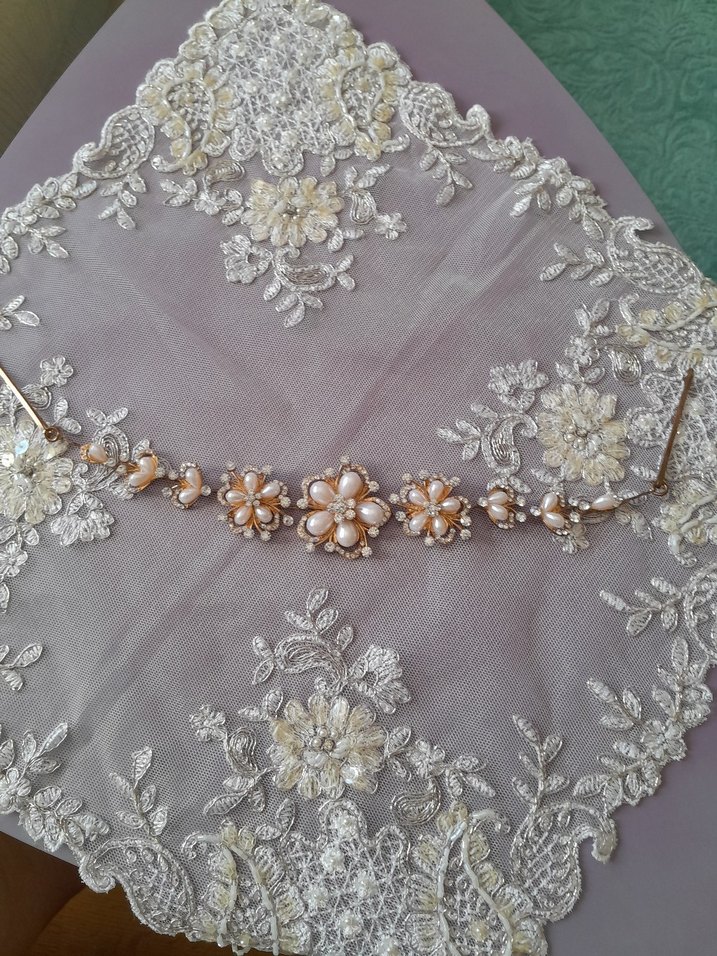 Bej inci İşlemeli Vintage  gelin Saç Aksesuarı - Görsel 3