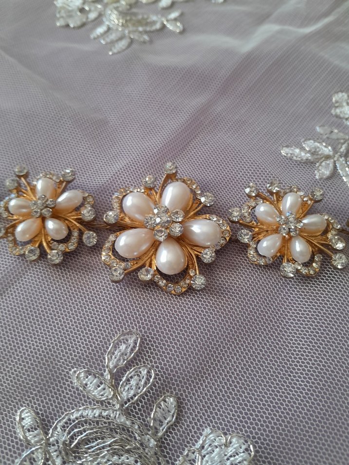 Bej inci İşlemeli Vintage  gelin Saç Aksesuarı - Görsel 2