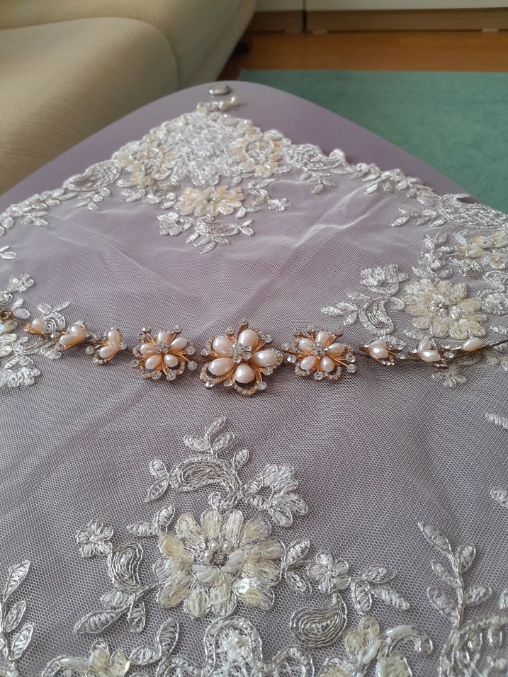 Bej inci İşlemeli Vintage  gelin Saç Aksesuarı - Görsel 4