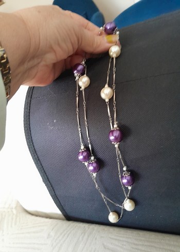 Mor ve  incili  Bohem Kolye - Görsel 2