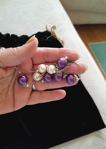 Mor ve  incili  Bohem Kolye - Görsel 7