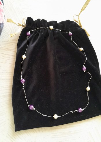 Mor ve  incili  Bohem Kolye - Görsel 9