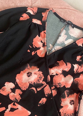 Japon kiraz çiçek Desenli V Yaka Midi Elbise - Görsel 3