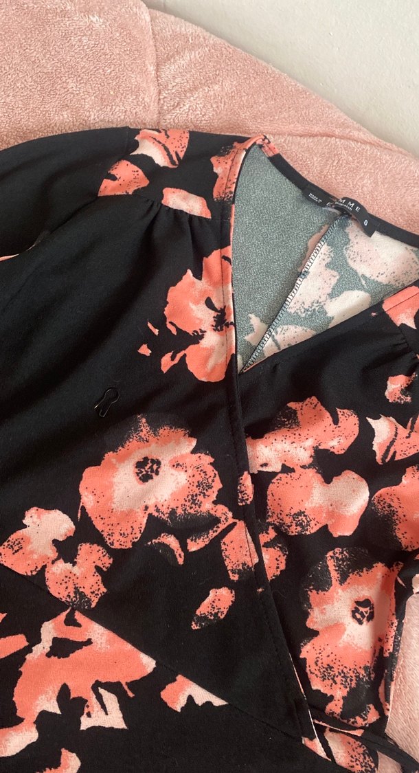 Japon kiraz çiçek Desenli V Yaka Midi Elbise - Görsel 3