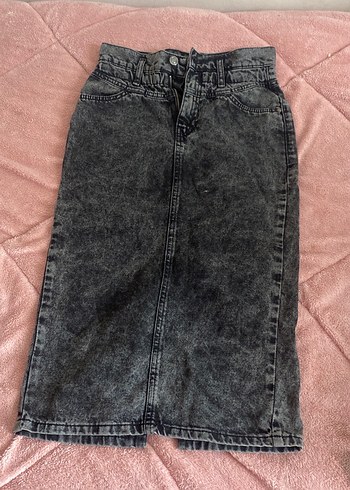 Kadın Gri Denim Bol Kesim Midi Jean - Görsel 2