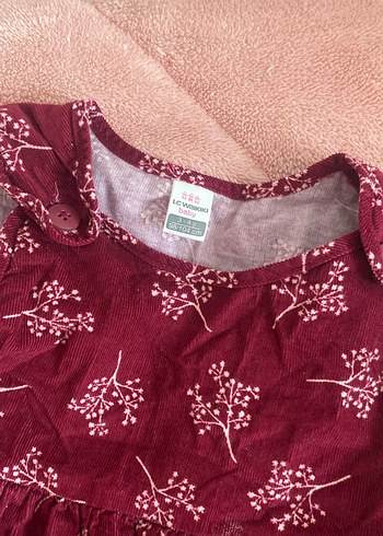 Bordo Çiçek Desenli askılı Kollu kadife Kız Elbisesi