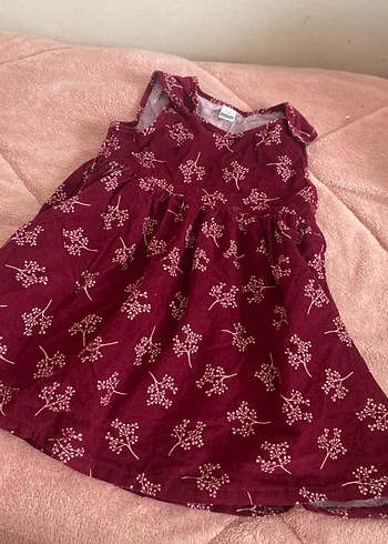 Bordo Çiçek Desenli askılı Kollu kadife Kız Elbisesi - Görsel 2