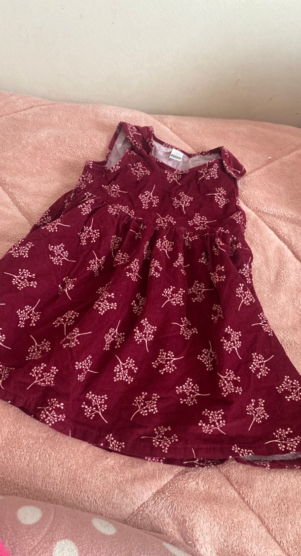 Bordo Çiçek Desenli askılı Kollu kadife Kız Elbisesi - Görsel 2