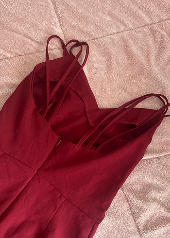 Bordo V Yakalı Midi Elbise - Görsel 3