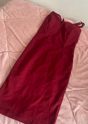 Bordo V Yakalı Midi Elbise - Görsel 2