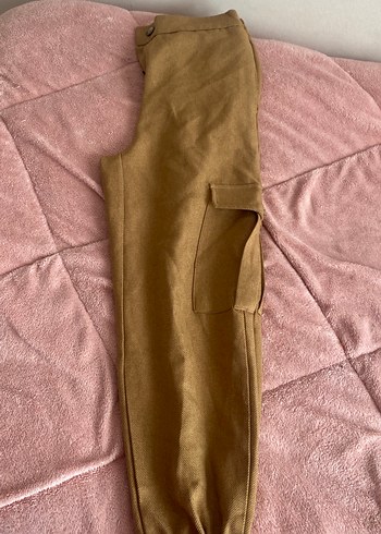 Bej Koton Keten Düğmeli Bol Kesim Kadın Pantolon - Görsel 2