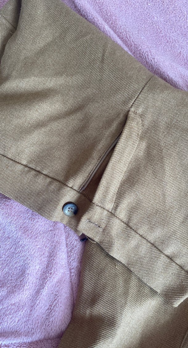 Bej Koton Keten Düğmeli Bol Kesim Kadın Pantolon - Görsel 4