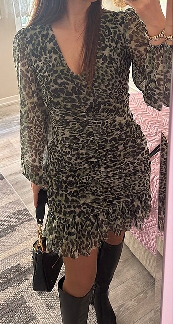 m Beden Leopar desenli elbise