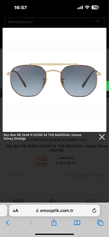 Rayban Marshall güneş gözlüğü