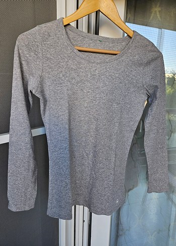 Gri Uzun Kollu Tişört tshirt benetton orijinal 36 38 beden