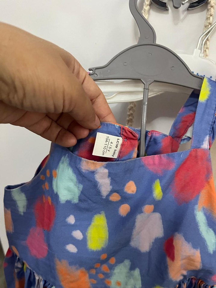 Kız Çocuk Çok Renkli Fırfırlı askılı Elbise - Görsel 2