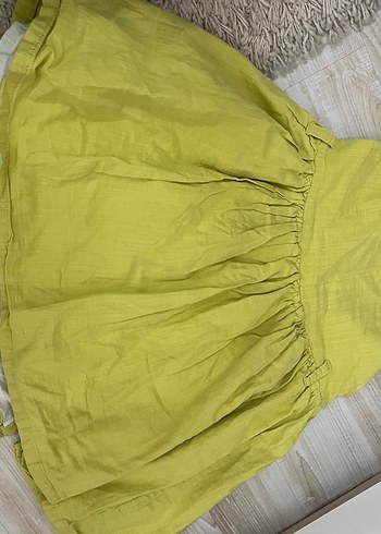 Sarı Keten Düğmeli Bohem Kız Elbisesi - Görsel 2