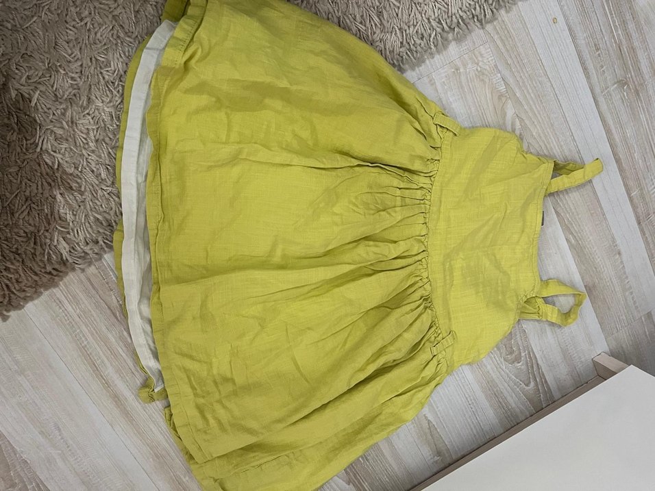 Sarı Keten Düğmeli Bohem Kız Elbisesi - Görsel 2