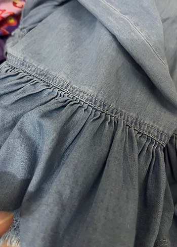 Kız Çocuk Mavi Denim Fırfırlı Elbise - Görsel 3