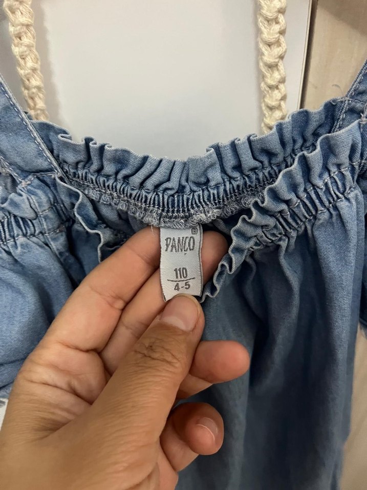 Kız Çocuk Mavi Denim Fırfırlı Elbise - Görsel 2