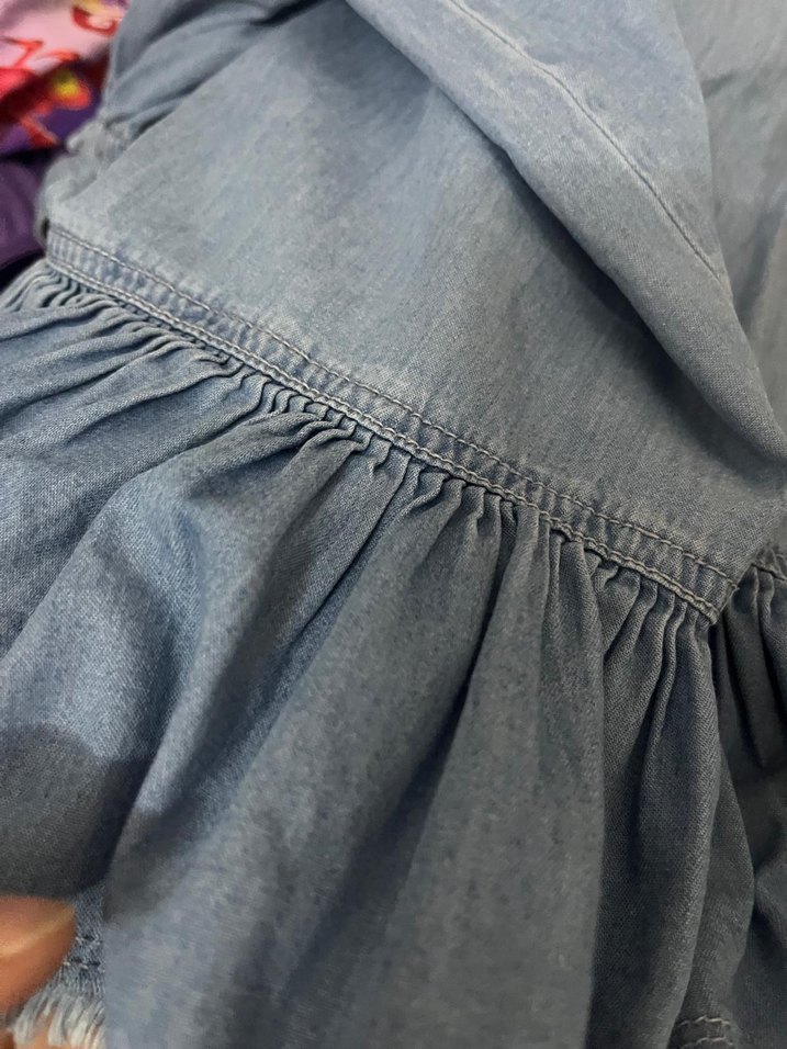 Kız Çocuk Mavi Denim Fırfırlı Elbise - Görsel 3