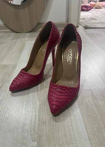 Pembe Yılan Desenli Yüksek Topuklu Stiletto - Görsel 2